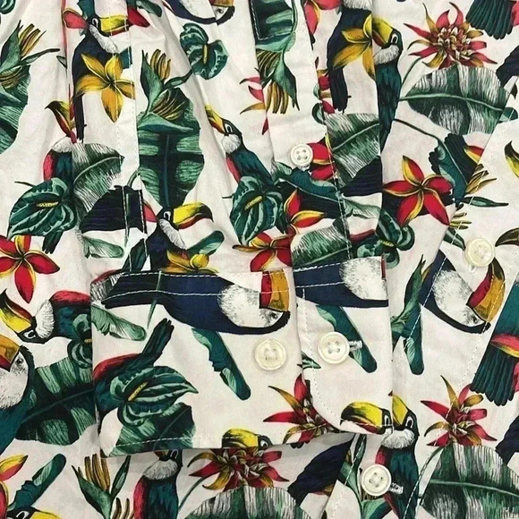 [L]DJAB For Simons Tropical Toucan  Bird Print L/S Button Down Shirt-NWOT - Picture 6 of 13